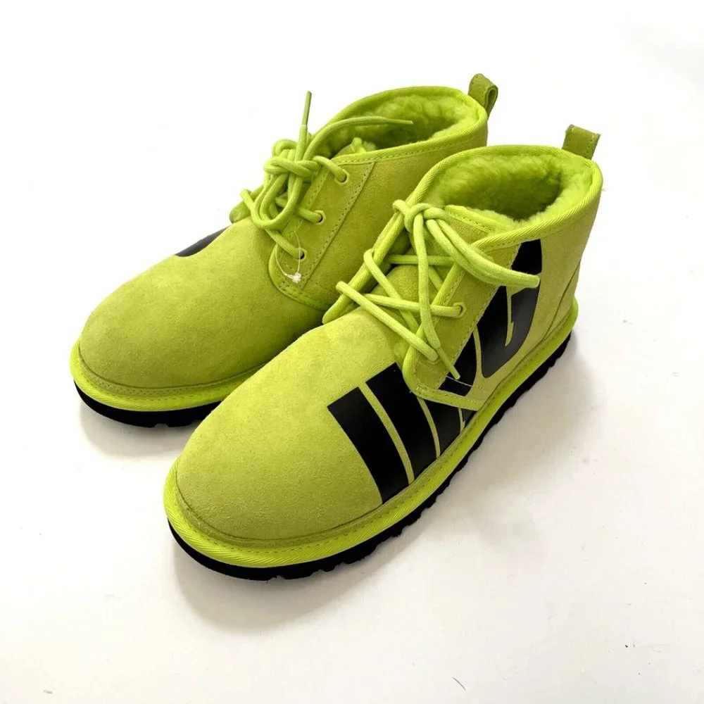 UGG Neumel Chopd Chukka Boots Lime Green Black Logo Suede Mens Size 10 NWOB